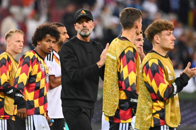 German national team coach Juergen KLOPP after the game, with players, departure, UEFA Nations League group stage, Group B, Matchday 2: Germany (GER) vs. Greece (GRE) 0–1, on September 27, 2026, at WWK ARENA AUGSBURG