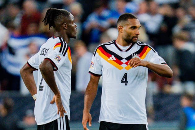 Nations League, Group A, Matchday 2, Germany vs. Greece on September 27, 2026, at the WWK Arena in Augsburg. Yann Aurel Bisseck (Germany) and Jonathan Tah (Germany) look disappointed after the final whistle. Copyright: xBahhoxKarax