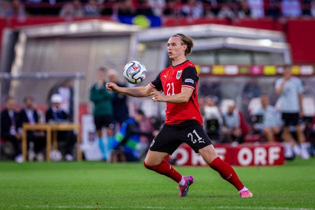 AUSTRIA - KOSOVO Patrick Wimmer of Austria and TSG 1899 Heffenheim during UEFA Nations League - League B - Group B3 - Matchday 2 - football match between Austria and Kosovo. Ernst Happel Stadion, Vienna, Austria, September 27, 2026. Photo by Branislav Racko Copyright: xx 080A3013