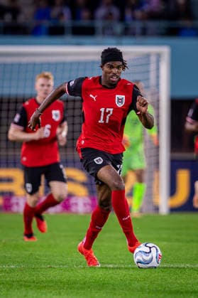 AUSTRIA - KOSOVO Carney Chukwuemeka of Austria and Borussia Dortmund on the ball during UEFA Nations League - League B - Group B3 - Matchday 2 - football match between Austria and Kosovo. Ernst Happel Stadion, Vienna, Austria, September 27, 2026. Photo by Branislav Racko Copyright: xx 080A3678