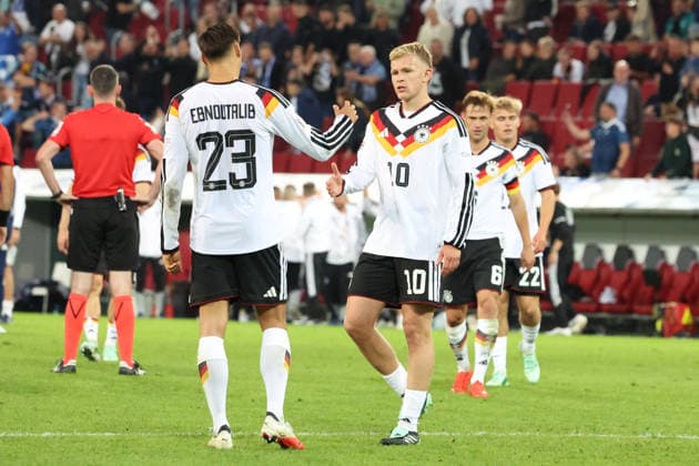 September 27, 2026, xrekx, Soccer, UEFA Nations League, Germany vs. Greece, End of the game, Younes Ebnoutalib (Germany), Jonathan Burkardt (Germany), Augsburg