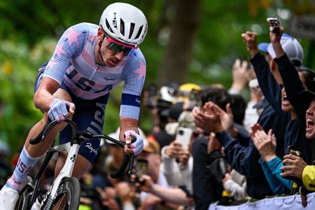 American Brandon McNulty is pictured in action during the elite men Road Race race (273,7 km) at the cycling World Championship, WM, Weltmeisterschaft in Montreal, Canada, Sunday 27 September 2026. The UCI road world championships are taking place from 20 to 27 September, in Montreal, Canada. JASPERxJACOBS  x188017619x