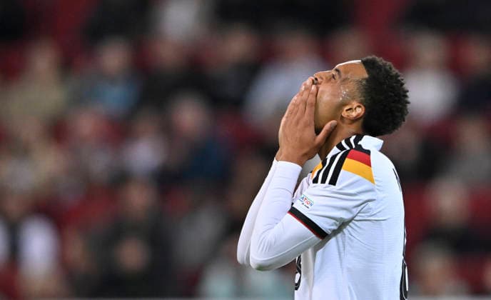 Felix Nmecha GER 08 Disappointment after a missed scoring opportunity; gesture; DFB international match Germany GER vs. Greece GRE UEFA Nations League on September 27, 2026; DFL regulations prohibit any use of photographs AS IMAGE SEQUENCES AND OR QUASI-VIDEO DFB international match Germany (GER) vs. Greece (GRE) UEFA Nations League