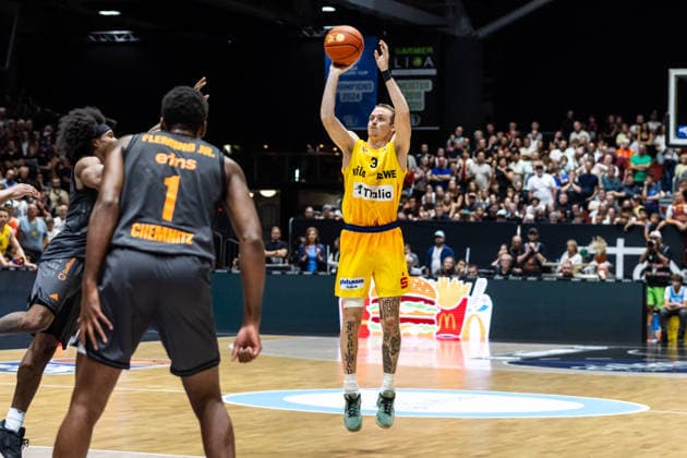 September 27, 2026, GER, BBL, easyCredit Basketball Bundesliga, Chemnitz, Niners Chemnitz vs. Phoenix Hagen, Adam Kunkel (Phoenix Hagen), 3, Chemnitz Messe, Chemnitz, Saxony, Germany