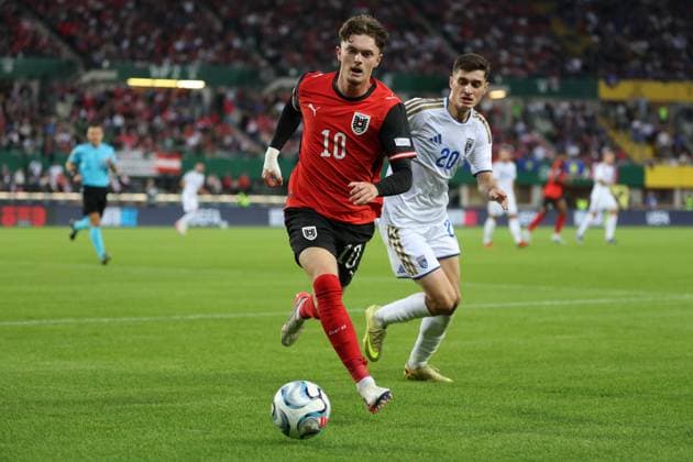 27.09.2026 - SOCCER - 2026 27 UEFA NATIONS LEAGUE, League B - Group B3, Round 2, Austria vs Kosovo Paul Wanner (Austria) is in action and Veldin Hodza (Kosovo) Vienna Ernst-Happel-Stadion Vienna Austria Copyright: xYigitxOermexYigitxOermex