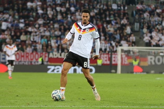 September 27, 2026 Men s Soccer 2026–2027 UEFA Nations League Matchday 2 Germany vs. Greece WWK Arena, Augsburg Felix Nmecha, Germany, 8, in white with the ball, Augsburg, Bavaria, Germany