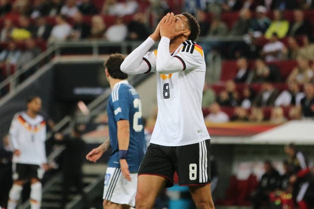 September 27, 2026 Men s Soccer 2026–2027 UEFA Nations League Matchday 2 Germany vs. Greece WWK Arena, Augsburg Felix Nmecha (Germany, No. 8, in white) is frustrated over a missed opportunity Augsburg, Bavaria, Germany