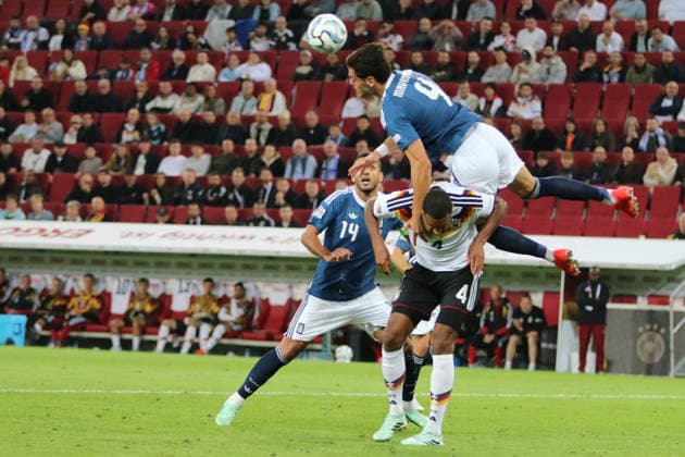 September 27, 2026 Men s Soccer 2026–2027 UEFA Nations League Matchday 2 Germany vs. Greece WWK Arena, Augsburg Jonathan Tah (Germany, No. 4, in white) in a tackle with Ntinos Mavropanos (Greece, No. 4, in blue), Augsburg, Bavaria, Germany