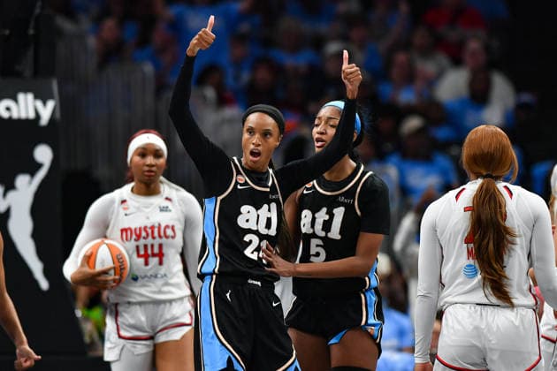 ATLANTA, GA - SEPTEMBER 27: Atlanta forward DeWanna Bonner (24) reacts during the WNBA, Basketball Damen, USA first round playoff game between the Washington Mystics and the Atlanta Dream on September 27th, 2026 at State Farm Arena in Atlanta, GA. (Photo by Rich von Biberstein Icon Sportswire) WNBA: SEP 27 Playoffs Washington Mystics at Atlanta Dream EDITORIAL USE ONLY Icon260927021