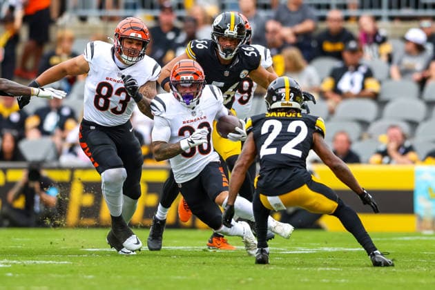 September 27, 2026, Pittsburgh, Pennsylvania, USA: Cincinnati Bengals running back CHASE BROWN (30) carries the ball during the NFL, American Football Herren, USA football game between the Pittsburgh Steelers and the Cincinnati Bengals in Pittsburgh, Pennsylvania. Pittsburgh USA - ZUMAg257 20260927_zsp_g257_041 Copyright: xBrentxGudenschwagerx