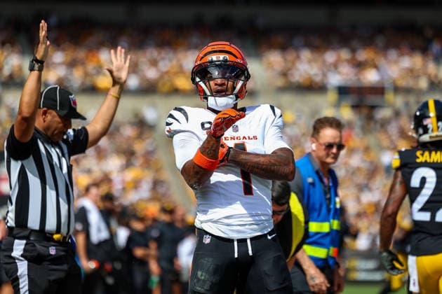 September 27, 2026, Pittsburgh, Pennsylvania, USA: Cincinnati Bengals wide receiver JA MARR CHASE (1) celebrates after a touchdown reception during the NFL, American Football Herren, USA football game between the Pittsburgh Steelers and the Cincinnati Bengals in Pittsburgh, Pennsylvania. NFL 2026: Bengals 27: 30 Steelers  - ZUMAg257 20260927_zsp_g257_072 Copyright: xBrentxGudenschwagerx