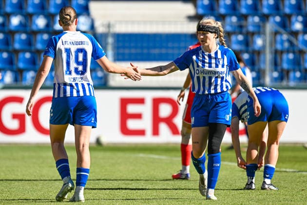 Soccer I Women s I 2026–2027 Season I DFB Cup I 1 FC Magdeburg vs. 1 FC Union Berlin I September 27, 2026 Antonia Schulz 19, 1 FC Magdeburg, Emily Bunnell, 32, 1 FC Magdeburg, Magdeburg, Avnet Arena, Heinz Krügel Platz 1, Saxony-Anhalt, Germany Copyright: xLobeca InesxHähnelx