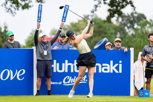 September 27, 2026, Rogers, Arkansas, USA: FRIDA KINHULT hits a tee shot on the ninth hole during the third round of the Walmart NW Arkansas Championship at Pinnacle Country Club. Rogers USA - ZUMAw173 20260927_zsp_w173_043 Copyright: xLukexWelshx