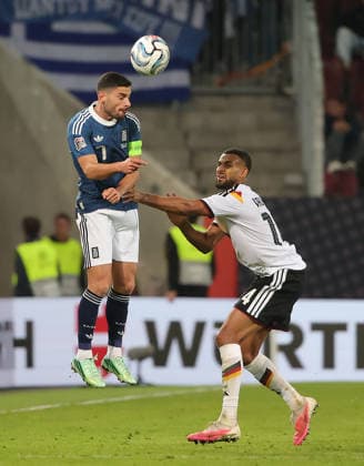 (260928) -- AUGSBURG, Sept. 28, 2026 -- Josha Vagnoman (R) of Germany vies with Giorgos Masouras of Greece during the UEFA Nations League 2026 27 League A Group A match between Germany and Greece in Augsburg, Germany, Sept. 27, 2026. (Photo by Xinhua) (SP)GERMANY-AUGSBURG-UEFA NATIONS LEAGUE-LEAGUE A-GERMANY VS GREECE PhilippexRuiz 