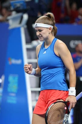 (260928) -- SHENZHEN, Sept. 28, 2026 -- Karolina Muchova of the Czech Republic celebrates scoring during the match against Anhelina Kalinina of Ukraine in the final match between Ukraine and the Czech Republic at the 2026 Billie Jean King Cup Finals in Shenzhen, south China s Guangdong Province, Sept. 27, 2026. ) (SP)CHINA-SHENZHEN-TENNIS-BILLIE JEAN KING CUP-FINAL (CN) LiangxXu 