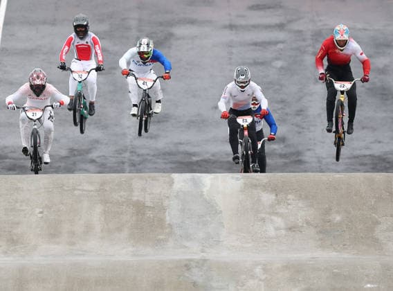 (260928) -- NAGOYA, Sept. 28, 2026 -- Athletes compete during the men motos run 1 of cycling BMX racing at the 20th Asian Games Aichi-Nagoya 2026 in Nagoya, Japan, Sept. 28, 2026. ) (SP)JAPAN-NAGOYA-ASIAN GAMES-CYCLING BMX RACING-MEN DengxHua 