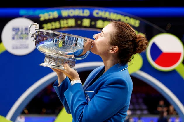 Czech tennis player Linda Noskova poses with the trophy for the 2026 Billie Jean King Cup champions on September 27, 2026, in Shenzhen, China. (CTKxPhoto PavelxLebeda) CTKPhotoF202609280000301  CTKPhotoF202609280000301