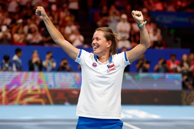 Non-playing captain Barbora Strycova celebrates her victory in the final match against Ukraine at the 2026 Billie Jean King Cup on September 27, 2026, in Shenzhen, China. (CTKxPhoto PavelxLebeda) CTKPhotoF202609280002901  CTKPhotoF202609280002901