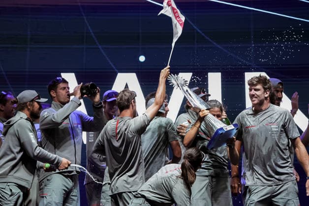 September 27, 2026, Napoli, Naples, Naples, Italy: The crew and staff members of Luna Rossa 1 seen while celebrating on stage.Gaetano Manfredi, Mayor of Naples, Roberto Fico, President of the Campania Region Minister or & Youth Andrea Abodi, CEO, Ceo of America s Cup Partnership Marzio Perrelli, and the President of Sport and Salute Marco Mezzaroma.had given prizes created by Neapolitan artist Lello Esposito (not in the pic) to Luna Rossa 1 Team (Italy) members for the winning of the Louis Vuitton 38th America s Cup Preliminary Regatta and to Emirates Women and Youth groups Prize Giving To Luna Rossa Team In Naples - ZUMAf172 0867986655st Copyright: xValeriaxFerrarox