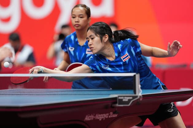 (260928) -- TOYOTA, Sept. 28, 2026 -- Suthasini Sawettabut (front) Orawan Paranang of Thailand compete during the women s doubles semifinals of Table tennis, Tischtennis against Kuai Man Wang Manyu of China at the 20th Asian Games Aichi-Nagoya 2026 in Toyota of Aichi Prefecture, Japan, Sept. 28, 2026. ) (SP)JAPAN-TOYOTA-ASIAN GAMES-TABLE TENNIS-WOMEN S DOUBLES CheongxKamxKa 