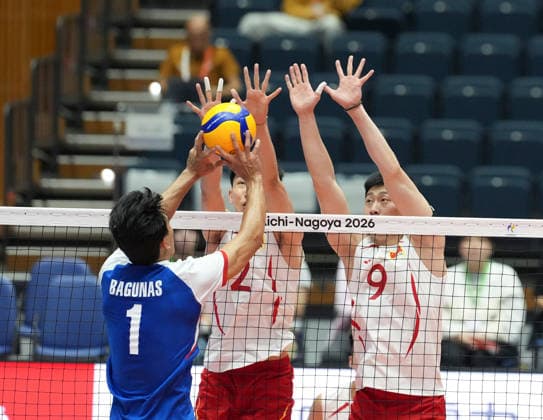 (260928) -- NAGOYA, Sept. 28, 2026 -- Jiang Chuan (C) and Li Yongzhen (R) of China block the ball during the preliminary round Pool D match of men s volleyball between China and the Philippines at the 20th Asian Games Aichi-Nagoya 2026 in Komaki, Aichi Prefecture, Japan, Sept. 28, 2026. ) (SP)JAPAN-NAGOYA-ASIAN GAMES-VOLLEYBALL-MEN S PRELIMINARY ROUND-CHN VS PHI ZhangxHaobo 