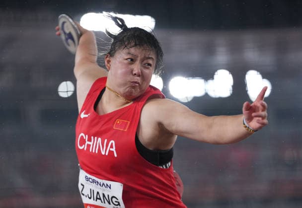 (260928) -- NAGOYA, Sept. 28, 2026 -- Jiang Zhichao of China competes during the women s discus throw final of Athletics at the 20th Asian Games Aichi-Nagoya 2026 in Nagoya, Japan, Sept. 28, 2026. ) (SP)JAPAN-NAGOYA-ASIAN GAMES-ATHLETICS-WOMEN S DISCUS THROW LuoxYuan 