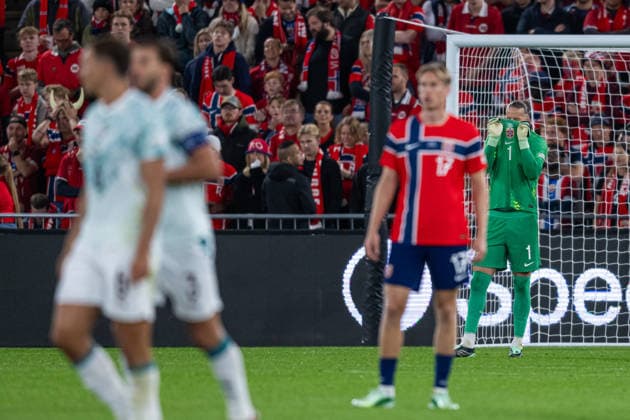 September 27, 2026: Goalkeeper Orjan Haskjold Nyland of Norway looks dejected during the Nations League soccer match between Norway and Portugal on September 27, 2026 in Oslo. Photo by Marius Simensen, BILDBYRAN COP 238 VG1010 bbeng depp football soccer international match Nations League Norway Portugal  Copyright: MARIUSxSIMENSEN BB260927ZP045