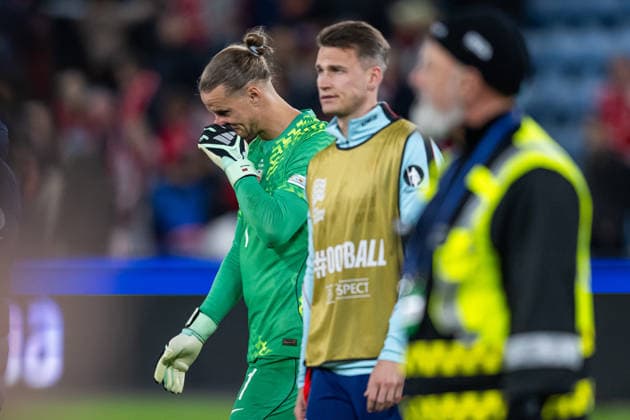 September 27, 2026: Goalkeeper Orjan Haskjold Nyland of Norway looks dejected after the Nations League soccer match between Norway and Portugal on September 27, 2026 in Oslo. Photo by Marius Simensen. BILDBYRAN COP 238 VG1010 bbeng depp football soccer national team match Nations League Norway Portugal  Copyright: MARIUSxSIMENSEN BB260927ZV048