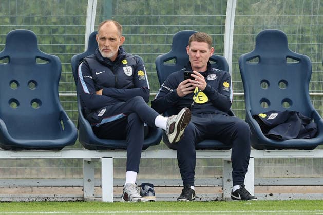 England MD-1 Training, Nations League Thomas Tuchel, Head Coach of England, and Anthony Barry, Assistant Head Coach of England, look on during the England MD-1 training session ahead of the 2026 27 UEFA Nations League Group A3 match vs Czech Republic at Tottenham Hotspur Training Ground, Enfield, England on 28 September 2026 Credit: Tiego Grenho Every Second Media Editorial use only. All images are copyright Every Second Media Limited. No images may be reproduced without prior permission. Copyright: xIMAGO EveryxSecondxMediax ESM-2191-0002 TiegoxGrenhox xEveryxSecondxMediax