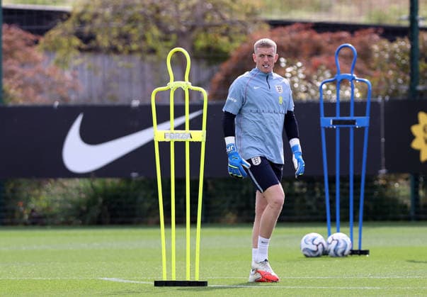 Jordan Pickford of England during their training a session at Tottenham Hotspur Training Ground, Enfield. Picture date: 28th September 2026. Picture credit should read: David Klein Sportimage EDITORIAL USE ONLY. No use with unauthorised audio, video, data, fixture lists, club league logos or live services. Online in-match use limited to 120 images, no video emulation. No use in betting, games or single club league player publications. SPI_044_DK_England_Training SPI-5048-0044
