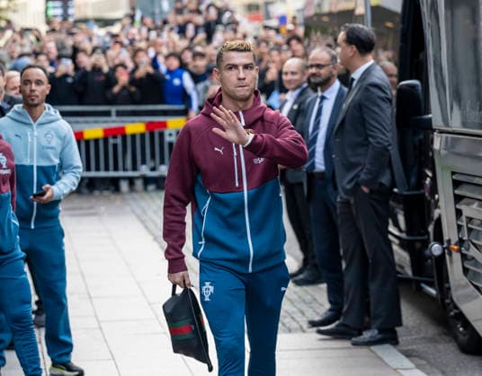 MALMÖ, Sept. 28, 2026—Cristiano Ronaldo and the rest of the Portuguese national soccer team are seen leaving their hotel in Malmö, Sweden, on September 28, 2026, for a training session. Portugal will face Denmark in the Nations League in Copenhagen on Thursday, but are based in Malmö. MALMÖ, SWEDEN x50090x  Copyright: xJohanxNilssonx xTTx SWEDEN SOCCER PORTUGAL NATIONAL TEAM