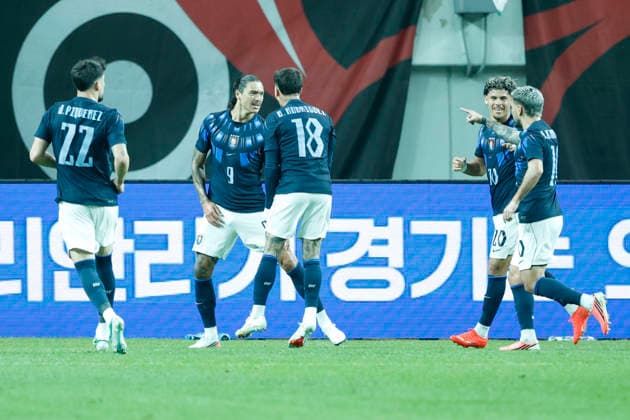 South Korea v Uruguay - International Friendly, Länderspiel, Nationalmannschaft Darwin Nunez of Uruguay reacts after scoring the first goal during the International Friendly match presented by Hana Bank between the Republic of Korea and Uruguay at Worldcup Stadium in Seoul, South Korea, on September 28, 2026. Seoul South Korea  Copyright: xSeung-ilxRyux originalFilename:ryu-football260928_np5w3.jpg
