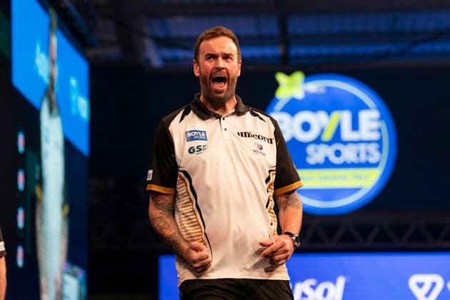 2026 BOYLE Sports World Grand Prix Ross Smith celebrates winning a leg during the 2026 Boyle Sports World Grand Prix at Mattioli Arena, Leicester, United Kingdom on 28 September 2026 Credit: Alex Young Every Second Media Editorial use only. All images are copyright Every Second Media Limited. No images may be reproduced without prior permission. Copyright: xIMAGO EveryxSecondxMediax ESM-2190-0009 AlexxYoungx xEveryxSecondxMediax