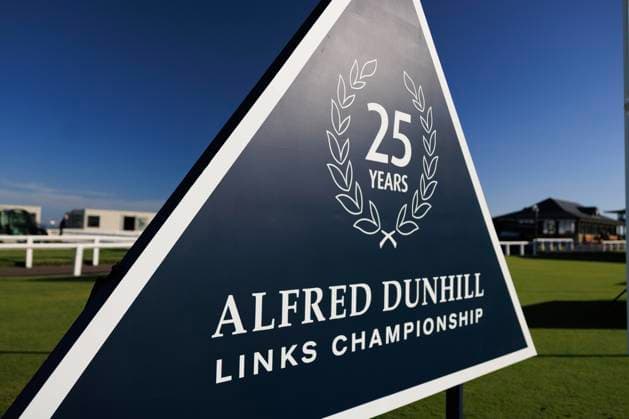 28th September 2026; The Old Course, St Andrews Links, St Andrews, Scotland; DP World Tour Golf, Alfred Dunhill Links Championship, Practice Day; Alfred Dunhill Links Championship 25th anniversary signage DavidxYoung