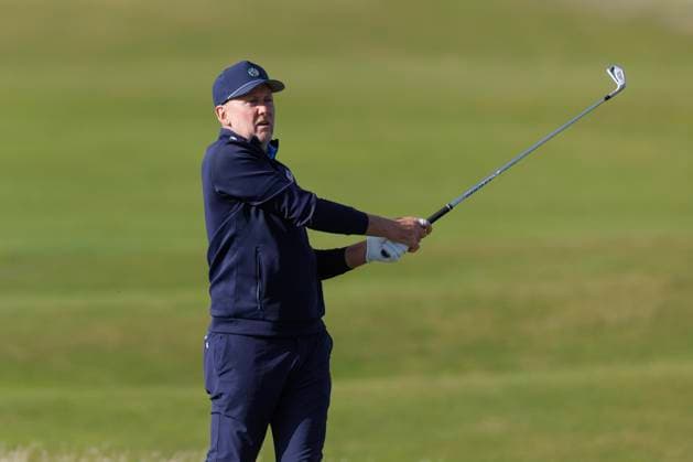 28th September 2026; The Old Course, St Andrews Links, St Andrews, Scotland; DP World Tour Golf, Alfred Dunhill Links Championship, Practice Day; Ian Poulter of England plays a shot from the rough on the thirteenth hole during a practice round DavidxYoung