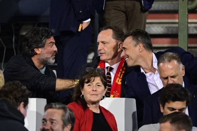 Mehdi Bayat, Jean-Michel Saive and Cedric Van Branteghem pictured during a soccer game between Belgian national team, Nationalteam Red Devils and France, on Monday 28 September 2026 in Brussels, the second game of the UEFA Nations League group stage. DIRKxWAEM  x188112384x