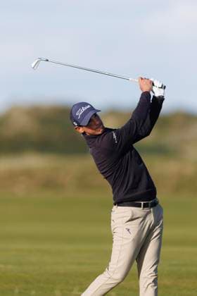 28th September 2026; The Old Course, St Andrews Links, St Andrews, Scotland; DP World Tour Golf, Alfred Dunhill Links Championship, Practice Day; Matteo Manassero of Italy plays a shot from the fairway on the sixteenth hole during a practice round DavidxYoung