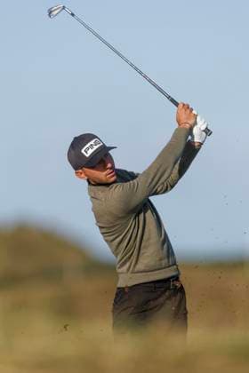 28th September 2026; The Old Course, St Andrews Links, St Andrews, Scotland; DP World Tour Golf, Alfred Dunhill Links Championship, Practice Day; Clement Charmasson of France plays a shot from the rough on the sixteenth hole during a practice round DavidxYoung