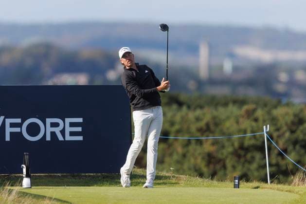28th September 2026; The Old Course, St Andrews Links, St Andrews, Scotland; DP World Tour Golf, Alfred Dunhill Links Championship, Practice Day; Anthony Quayle of Australia plays a shot from the tee on the fourteenth hole during a practice round DavidxYoung