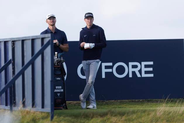28th September 2026; The Old Course, St Andrews Links, St Andrews, Scotland; DP World Tour Golf, Alfred Dunhill Links Championship, Practice Day; Ryggs Johnston of USA stand on the tee of the fourteenth hole DavidxYoung