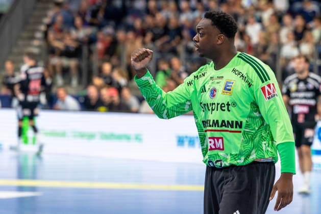 Celebrations and joy at Rubens Pierre HC Erlangen, 93 GER, HC Erlangen vs. ThSV Eisenach, Handball, Opel Handball Bundesliga, Matchday 6, 2026–2027 season, September 28, 2026, Germany, HC Erlangen vs. ThSV Eisenach, Handball, Opel Handball Bundesliga, Matchday 6, 2026–2027 season, September 28, 2026, Nuremberg Copyright: xEibner-Pressefoto ArdanxFuessmanx EP_AFN