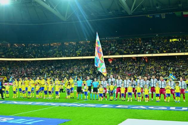 Strawberry Arena SOLNA, SWEDEN - SEPTEMBER 28: both teams lined up ahead of the UEFA Nations League match between Sweden and Poland at Strawberry Arena on September 28, 2026 in Solna, Sweden. (Peter Sonander SPP) Copyright: xx spp-en-PeSo-20260928_SPP_PeterSonander_2480