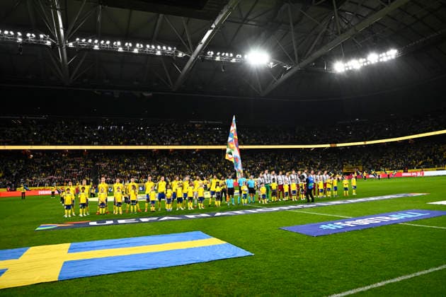 Players line up ahead of the UEFA Nations League Group B4 match between Sweden and Poland at Strawberry Arena in Stockholm, Sweden, on Sept. 28, 2026 STOCKHOLM SWEDEN x10080x  Copyright: xFredrikxSandberg TTx NATIONS LEAGUE SWEDEN-POLAND