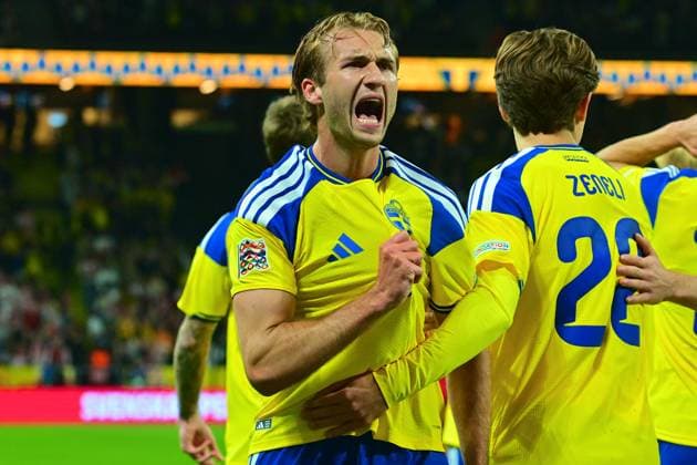 Strawberry Arena SOLNA, SWEDEN - SEPTEMBER 28: Benjamin Nygren of Sweden celebrates goal in the EUFA Nations League match between Sweden and Poland at Strawberry Arena on September 28, 2026 in Solna, Sweden. (Peter Sonander SPP) Copyright: xx spp-en-PeSo-20260928_SPP_PeterSonander_2808
