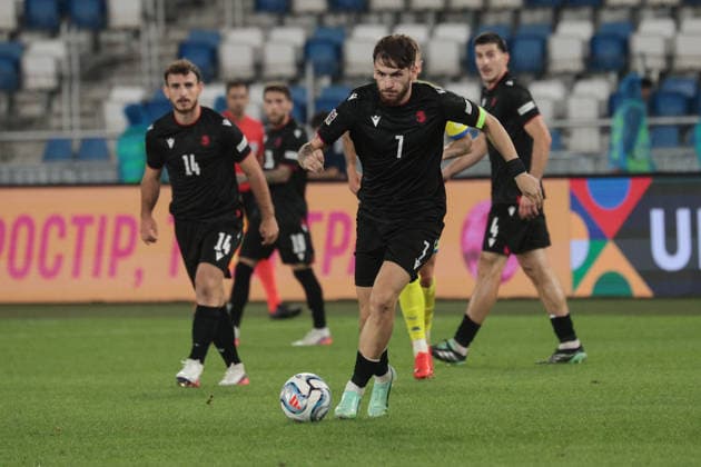 Khvicha Kvaratskhelia of Georgia runs with the ball during the UEFA Nations League match between Georgia and Ukraine at the The Boris Paitchadze Dinamo Arena in Tbilisi, Georgia, on September 28, 2026. Tbilisi Dinamo Arena named after Boris Paichadze, Akaki Tsereteli Avenue, Didube, Tbilisi, 0154, Georgia Georgia Copyright: xArturxStabulnieksx 1J7A3825