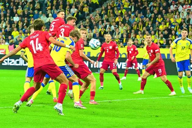 Strawberry Arena SOLNA, SWEDEN - SEPTEMBER 28: Benjamin Nygren of Sweden scores in the EUFA Nations League match between Sweden and Poland at Strawberry Arena on September 28, 2026 in Solna, Sweden. (Peter Sonander SPP) Copyright: xx spp-en-PeSo-20260928_SPP_PeterSonander_2666