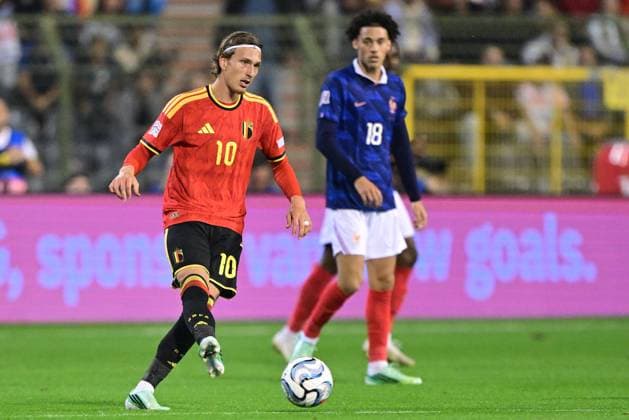 Belgium s Mika Godts pictured during a soccer game between Belgian national team, Nationalteam Red Devils and France, on Monday 28 September 2026 in Brussels, the second game of the UEFA Nations League group stage. DIRKxWAEM  x188116270x