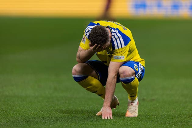 September 28, 2026: Gabriel Gudmundsson of Sweden in pain during the Nations League soccer match between Sweden and Poland on September 28, 2026 in Stockholm. Photo by Caisa Rasmussen, BILDBYRAN COP 353 JM0857 bbeng soccer football fotball international match Nations League UEFA Nations League Sweden Sweden A Poland  Copyright: CAISAxRASMUSSEN BB260928CR016