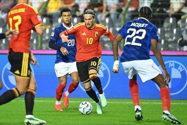 Belgium v France - UEFA Nations League 2026 BRUSSELS, BELGIUM - SEPTEMBER 28 : Godts Mika forward of Belgium during the UEFA Nations League tournament league phase matchday 2 group A1 match between Belgium and France on September 28, 2026 in Brussels, Belgium, 28 09 2026 Brussels Belgium  Copyright: xVincentxKalutx