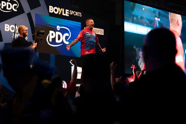 2026 BOYLE Sports World Grand Prix Nathan Aspinall celebrates winning against Kevin Doets during the 2026 Boyle Sports World Grand Prix at Mattioli Arena, Leicester, United Kingdom on 28 September 2026 Credit: Alex Young Every Second Media Editorial use only. All images are copyright Every Second Media Limited. No images may be reproduced without prior permission. Copyright: xIMAGO EveryxSecondxMediax ESM-2190-0019 AlexxYoungx xEveryxSecondxMediax